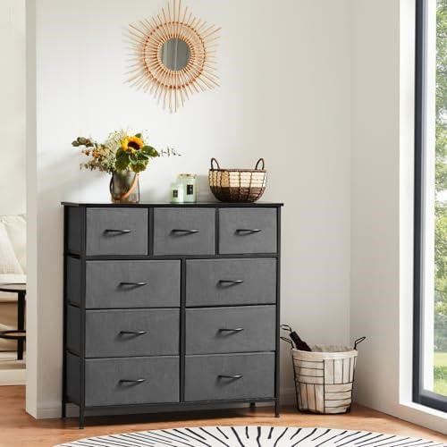 Sweetcrispy 9 Drawer Fabric Dresser Tall Chest Storage Organizer Tower with