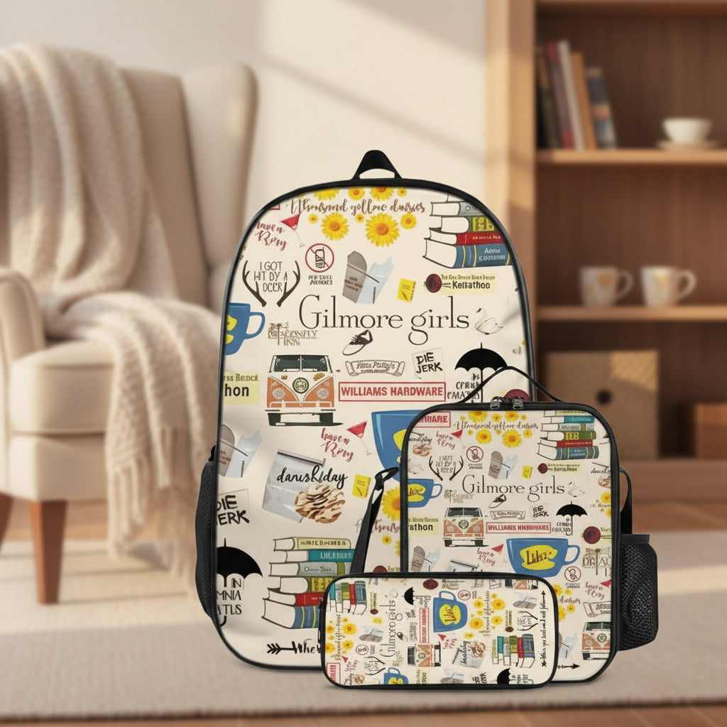 qwwymgs 3-Piece Printed Backpack Set with Insulated Lunch Bag & Pencil Case