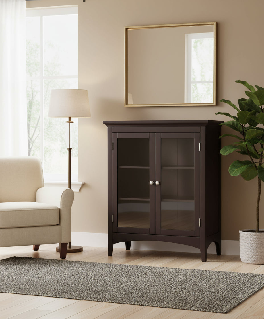 Teamson Home Madison Wooden Floor Cabinet with 2 Glass Doors