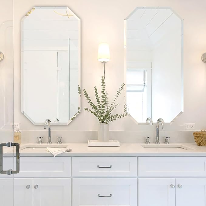Chende 2 Packs Octagonal Bathroom Mirror with Beveled Edge, 18" x 36"