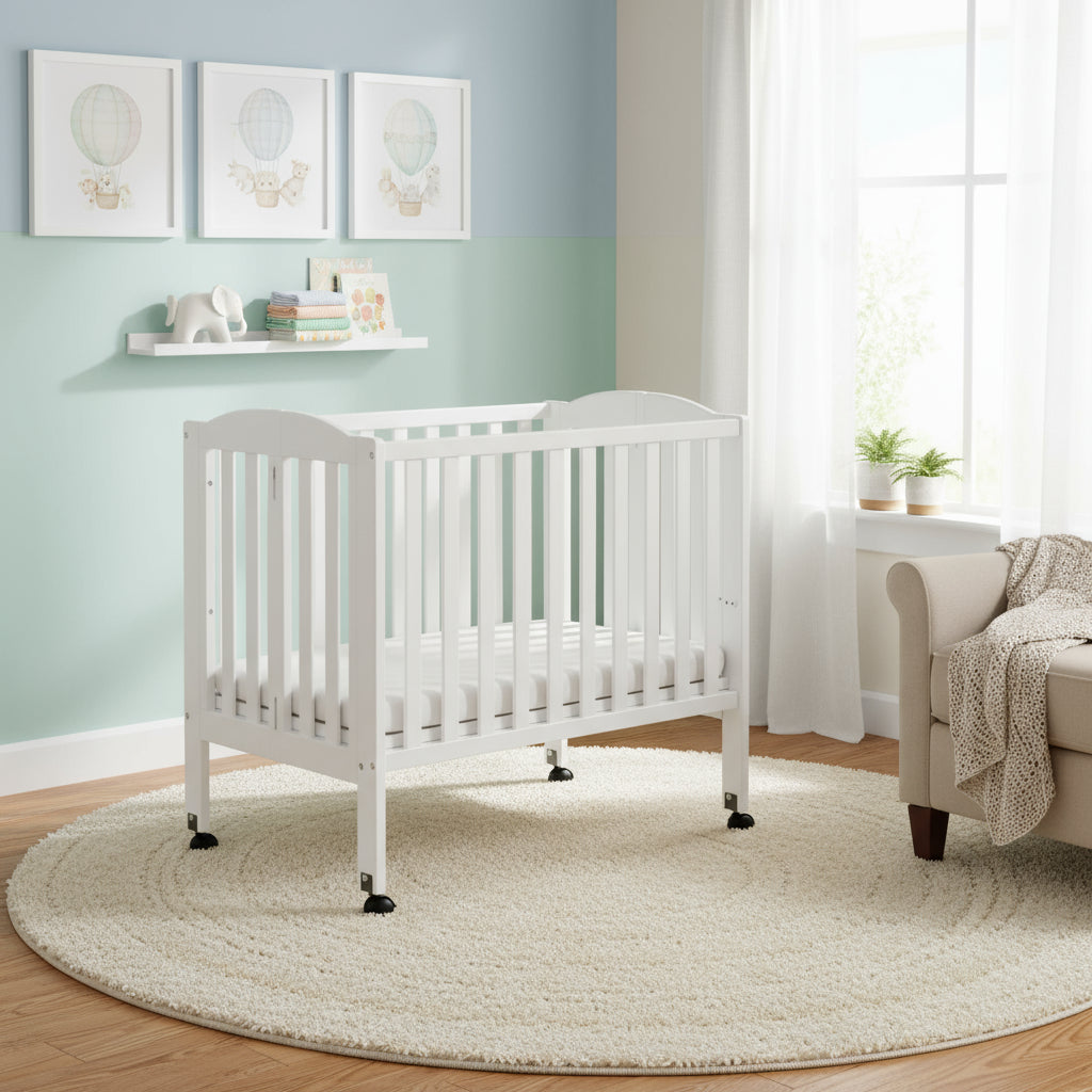 Dream On Me 2-in-1 Folding Portable Compact Mini Baby Crib in White,