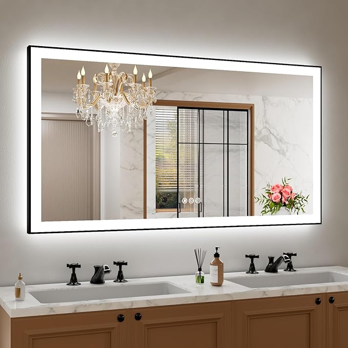 Amorho 55" X30" LED Bathroom Mirror with Black Frame