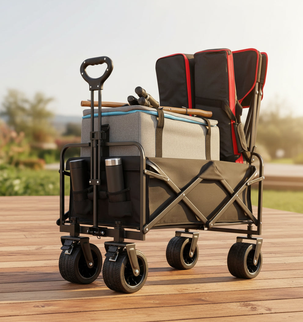 EVLIQUIL Beach Wagon,Collapsible Wagons Carts Foldable with Big Wheels