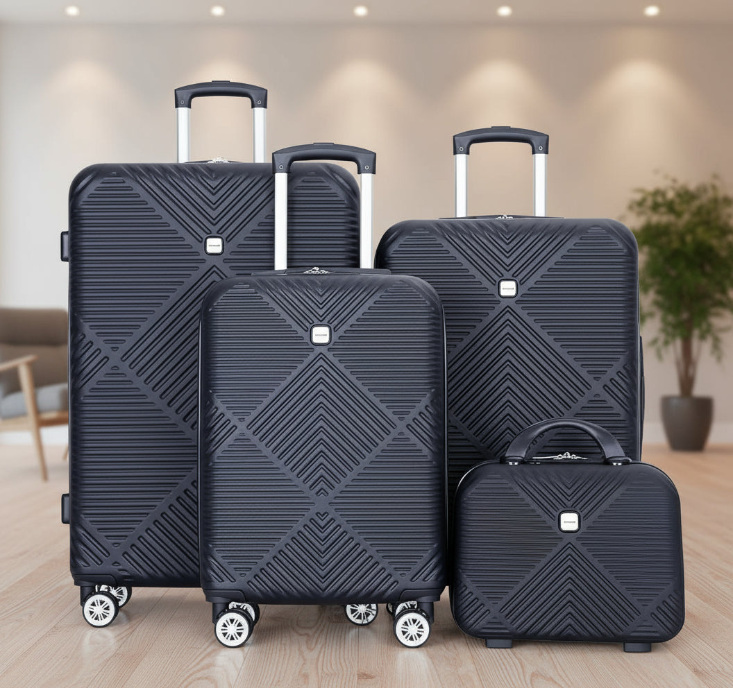 Luggage 4 Piece Set, Hardshell ABS Suitcase Set with Double Spinner Wheels