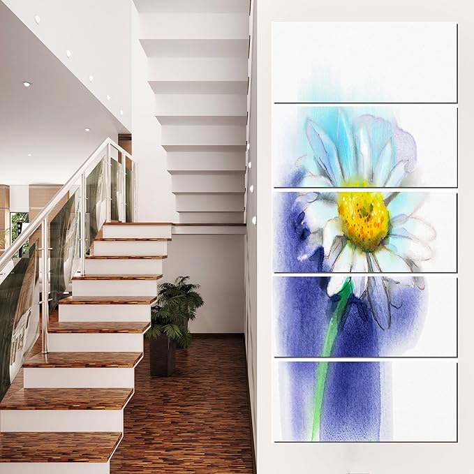 Design Art White Gerbera Daisy in Blue-Large Flower Canvas Wall Art