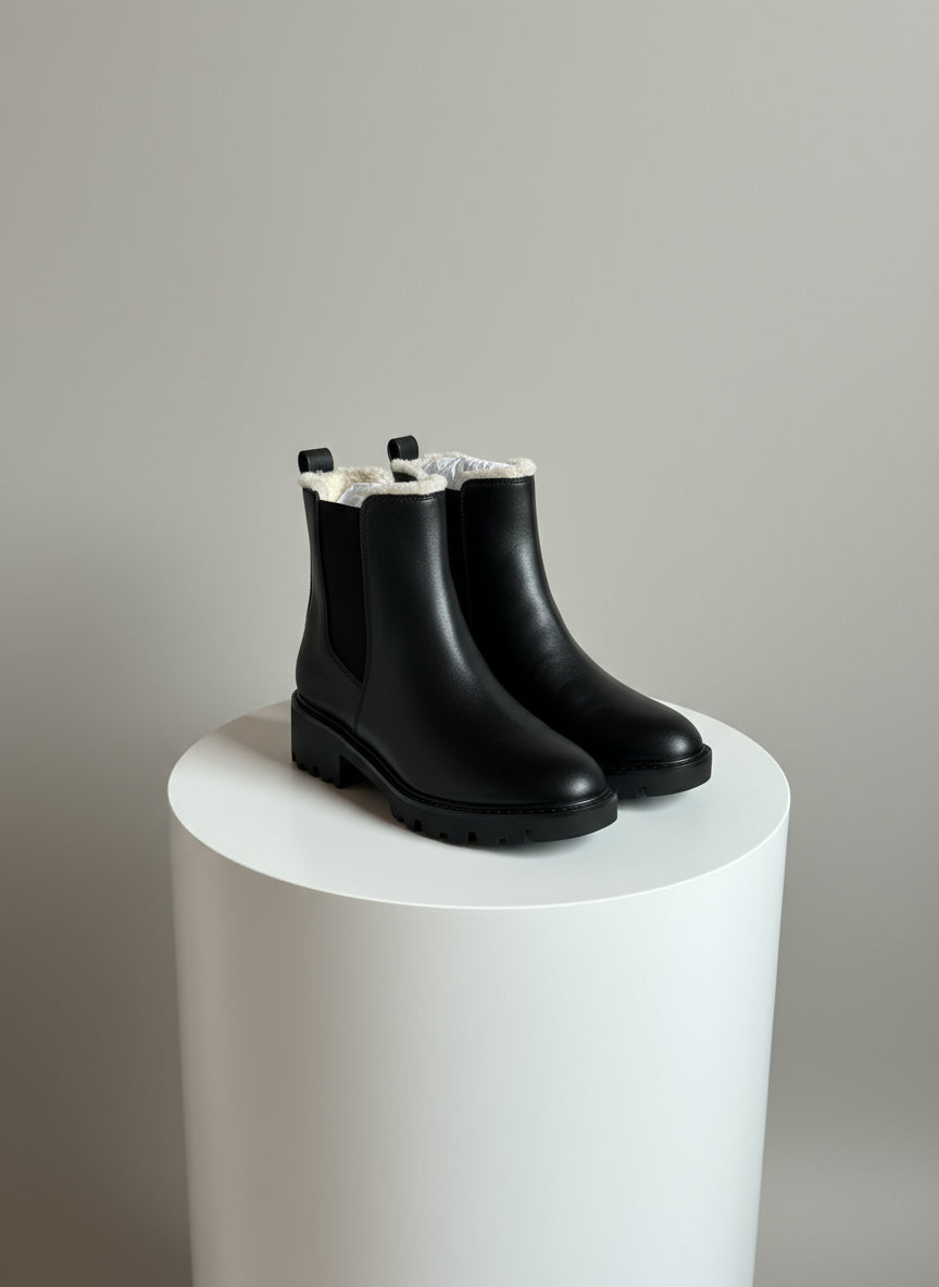 CAMBELL BLACK BOOTS WHITE FUR INSIDE