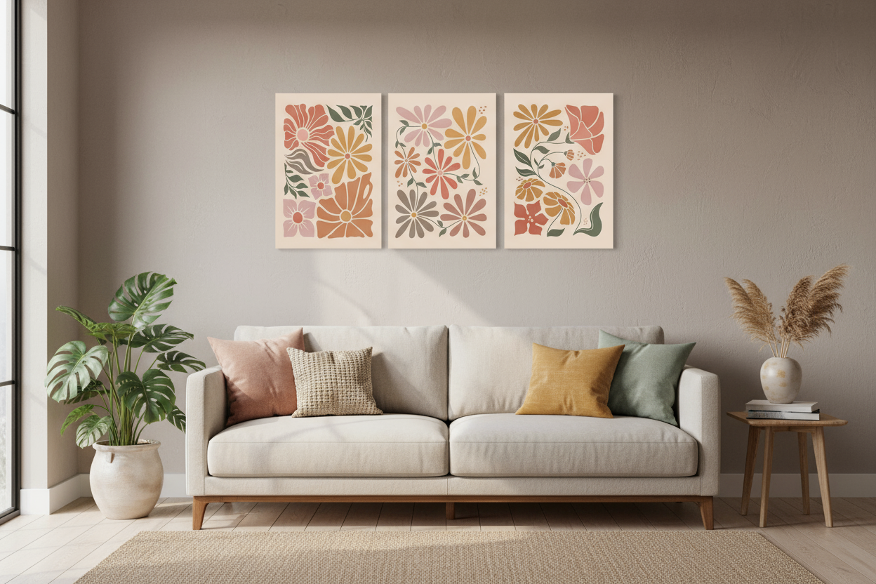 3Pcs Boho Flowers Canvas Wall Art