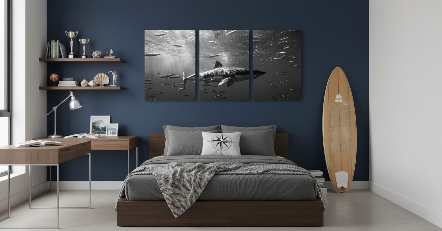 ARTSBAY SHARK WALL ART BLACK AND WHITE